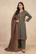 Women’s Olive Green Printed Lawn Suit – Elegant 3 Piece Pakistani Dress